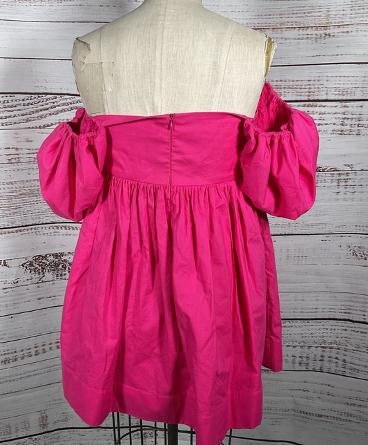 Azeeza Kam Puff Sleeve Empire Waist Mini Dress Magenta S