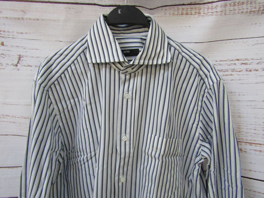 Hugo Boss Men's Blue Striped Long Sleeve Button Down Shirt Size 16 / 41