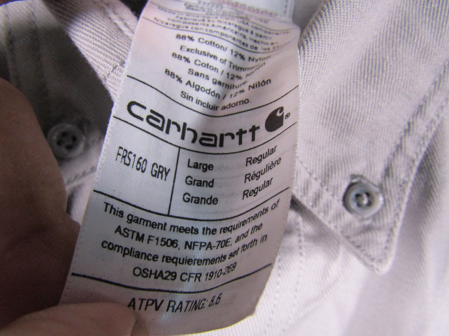 Carhartt Men's Gray Flame-Resistant Twill Shirt Size L