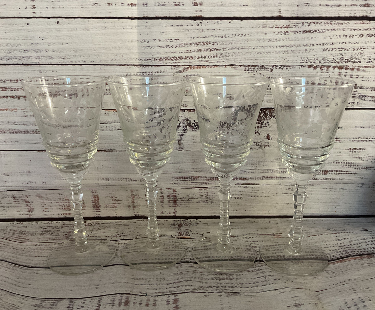 Libbey Rock Vintage Etched Sharpe Glass Goblets Lot of 4