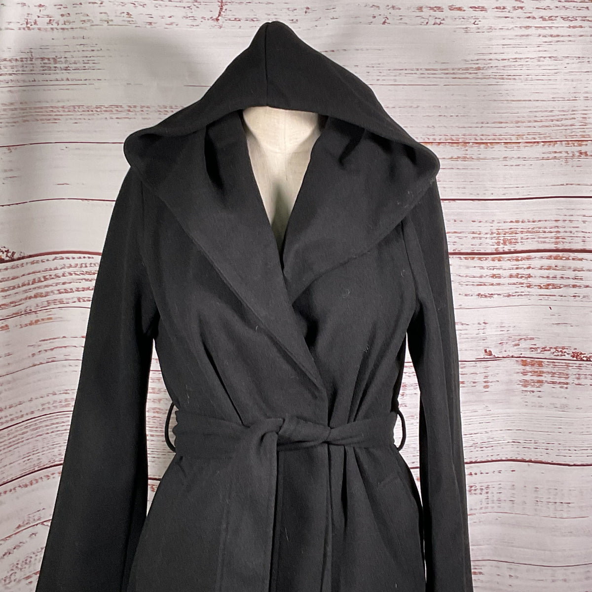 KENSIE Women's Black Hooded Belted Overcoat- SZ M