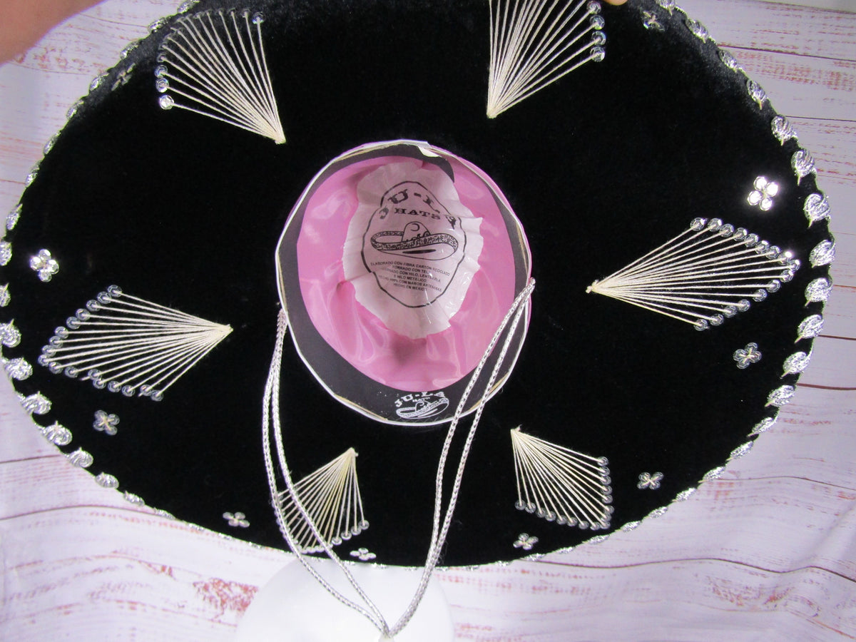 Ju-La Men's Black & Silver Ornate Charro Sombrero Hat Size S