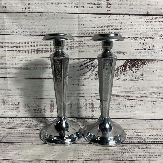 Cromwell Silver MFG Chromium Art Deco Candlesticks Set Of 2
