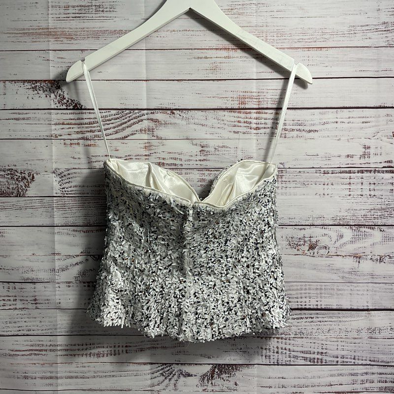 Alberto Makali Mottled White Sequin Back Zip Tube Top Size 6