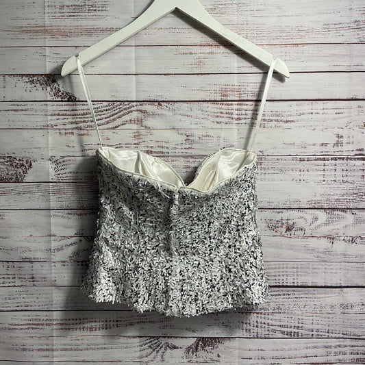 Alberto Makali Mottled White Sequin Back Zip Tube Top Size 6