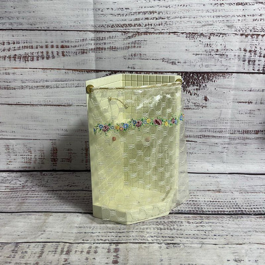 Vintage 6" Wooden Dollhouse Corner Shower Cubicle W/ Floral Lace Curtain