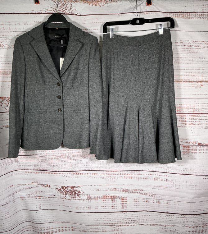 NWT Elie Tahari Gray Virgin Wool Skirt Suit Jacket Size 0 Skirt Sz 2 Retail $480