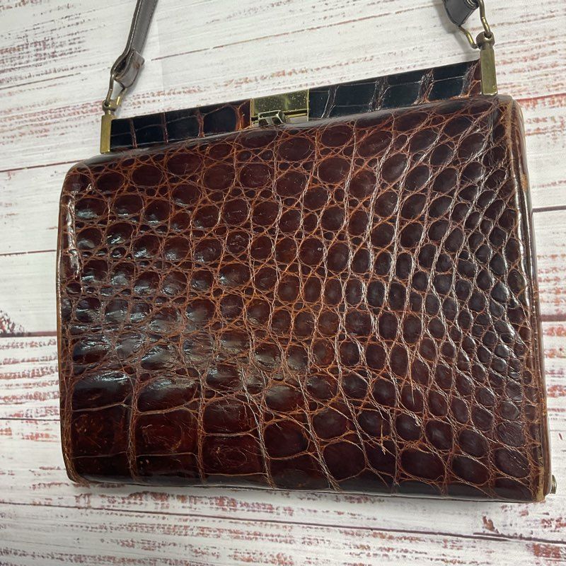 Vintage Brown Crocodile Leather Handbag Purse