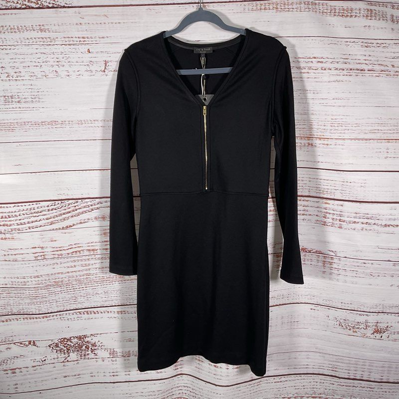 NWT Rag & Bone Yuhlee Black Wool Long Sleeve Front Zip Mini Casual Dress Size 6