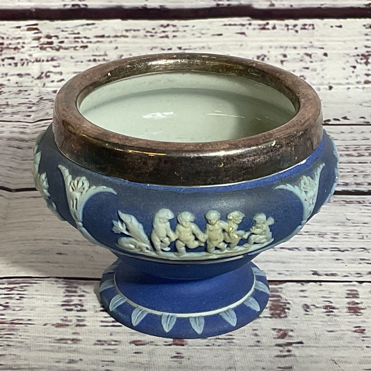VTG./ANTIQUE WEDGEWOOD England Jasper & Silver Plated Decorative Small Bowl-2.5"