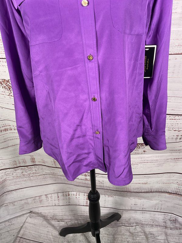 NEW Juicy Couture Sloane Blouse Women's Size 2 Long Sleeve Pockets Purple