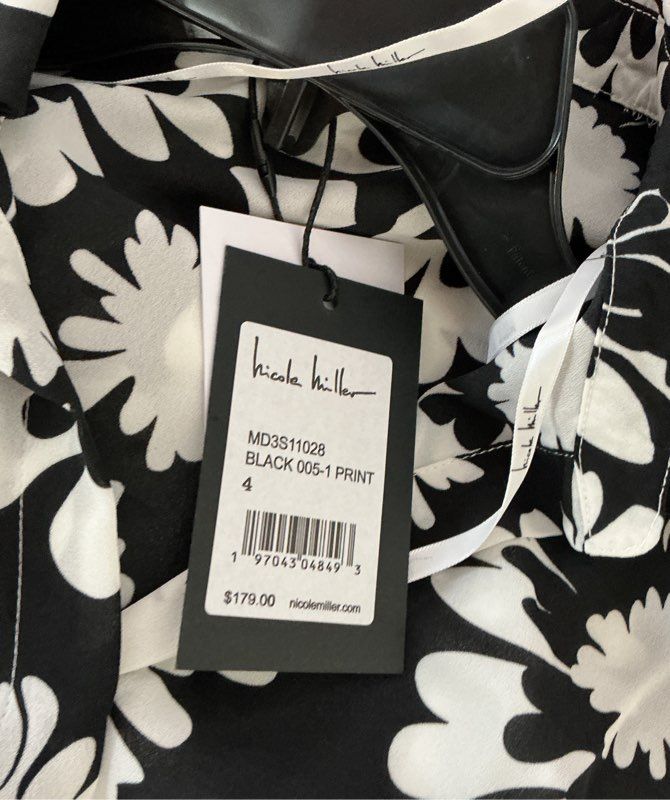 NWT Nicole Miller Black and White Floral Print Dress Size 4 Retail $179