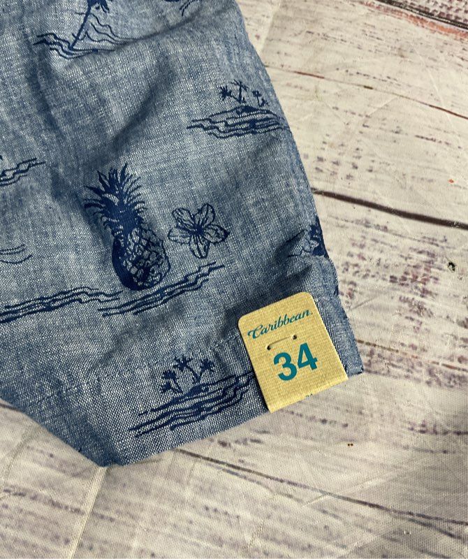 Caribbean Roundtree & Yorke Men's Reversible Drawstring Tropical Pattern Blue 34
