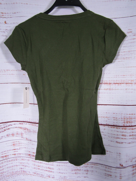 Pilcro Women's Green Scoop Neck Short Sleeve Fitted T-Shirt Size XS