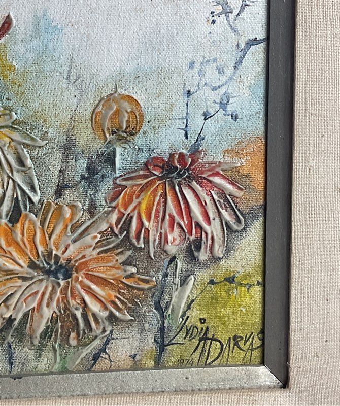 Portrait of Flowers Original Framed Painting by Signed Lydia Darvas