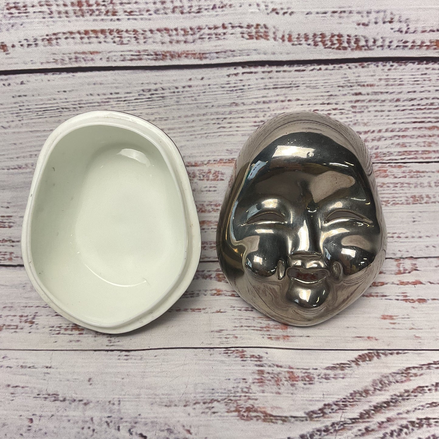 Pintar Silver Tone Asian Style Lidded Trinket Dish Pair 4.4" 5.5"