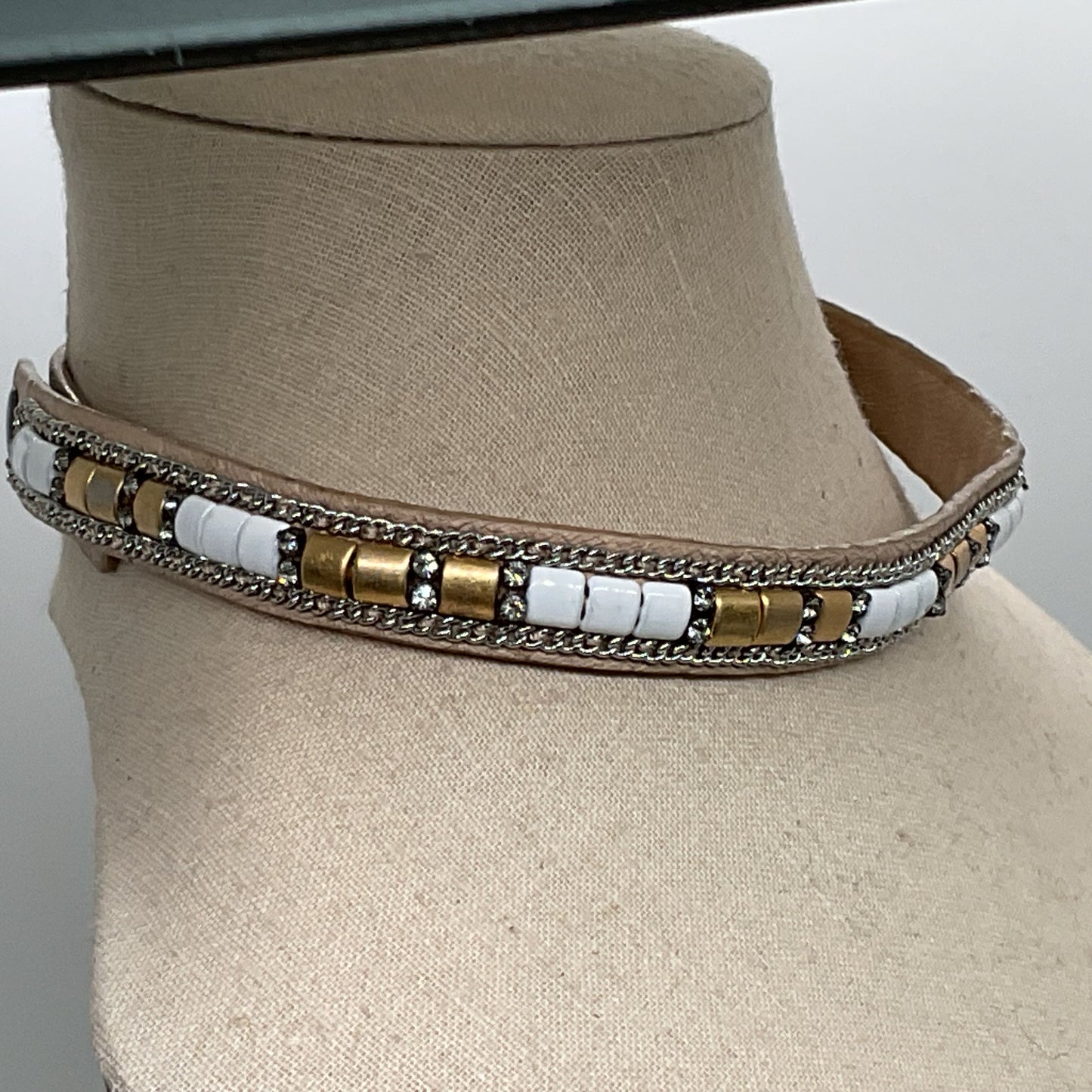 STELLA & DOT Leather & Rhinestone Choker Necklace- 14"
