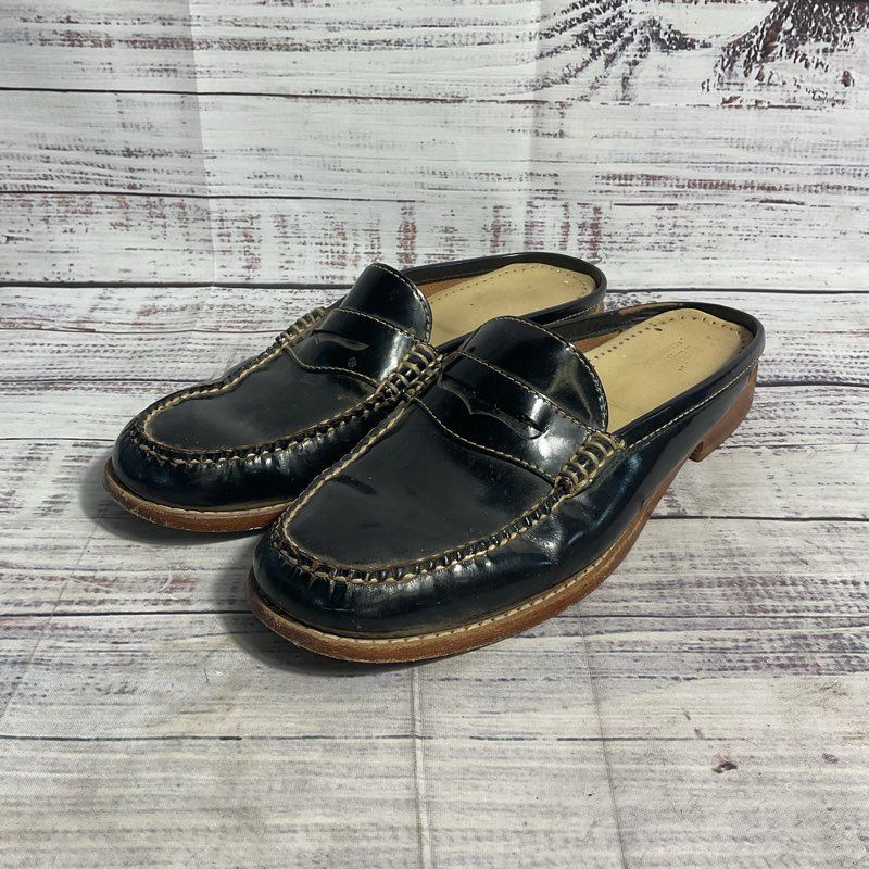 Weejuns Black Leather Contrast Stitch Mule Penny Loafers Women's 8.5