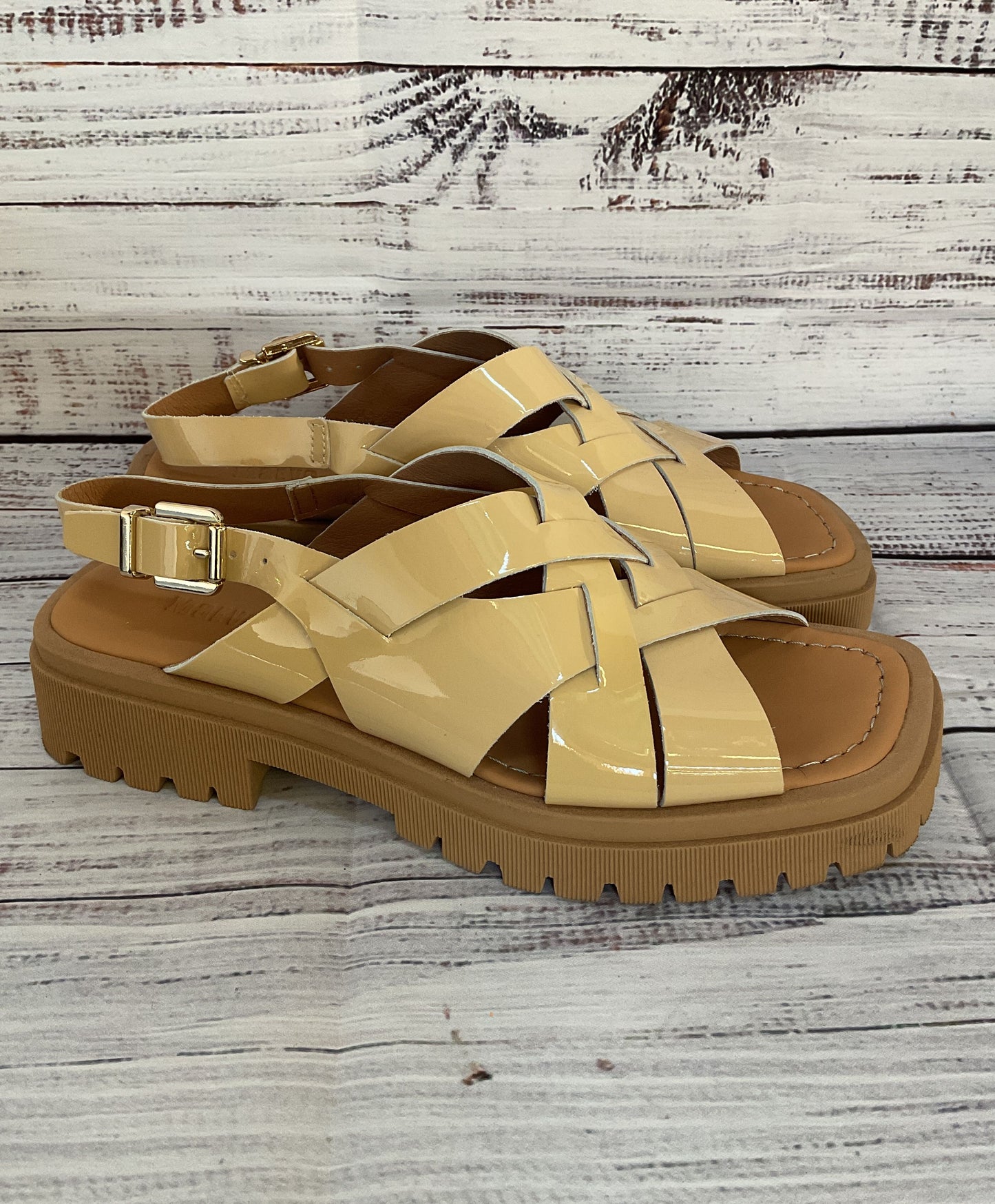 Maeve By Anthropologie Patent Leather Strappy Lug Sandals Neutral 8
