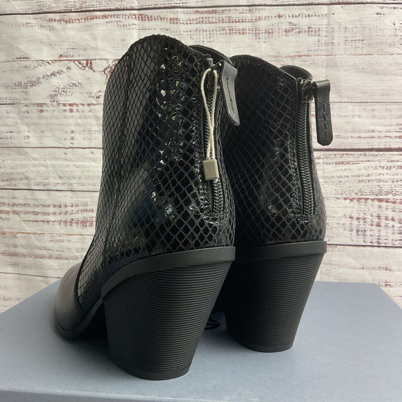 Hogan Tronchetto Zip Faux Snake Black Leather Heeled Bootie Women's Size 9.5 US