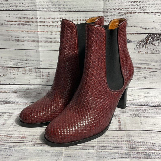 Stephane Kelian Burgundy Woven Leather Pump Heel Ankle Boot Women's 7.5 US/38 EU