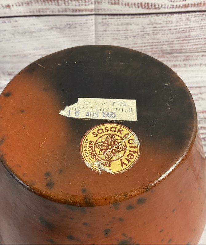 Vintage Sasak Pottery Earthenware Orange Black Jar/vase With Lid 6"