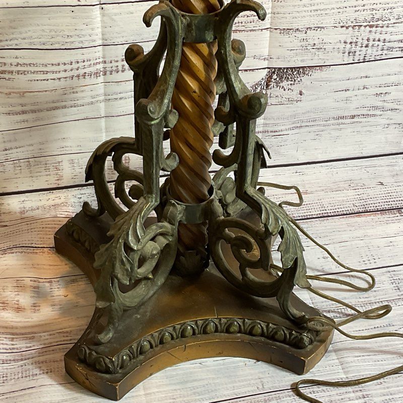 ANTIQUE French?? Brass and Wood Base 5 Arm Ornate Lamp- 42" Tall