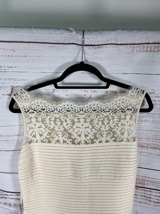 Tadashi Shoji Pintuck Jersey Boatneck Gown Size PXL Petite Cream Dress NWT $428