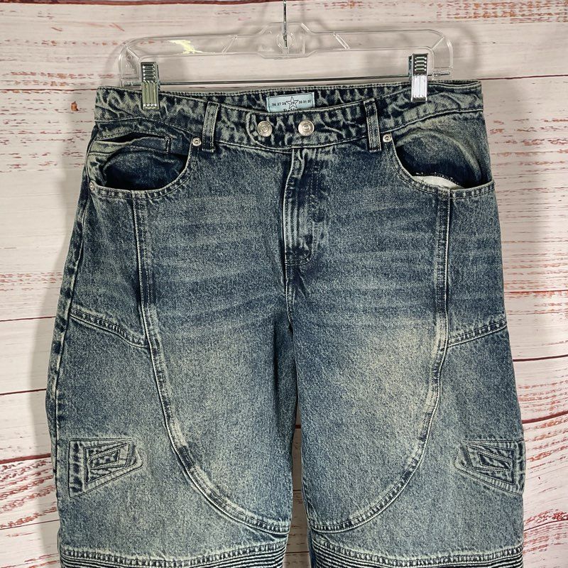Revice GT Electric Blue Wash Denim Wide Leg Moto Jeans - Size 29
