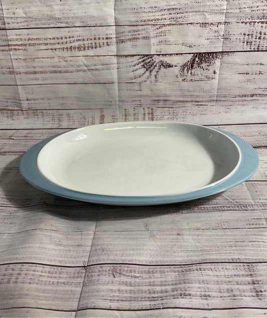 Vintage Mcm Alessi Tendentse White Porcelain Serving Platter Blue Handles 13.75"