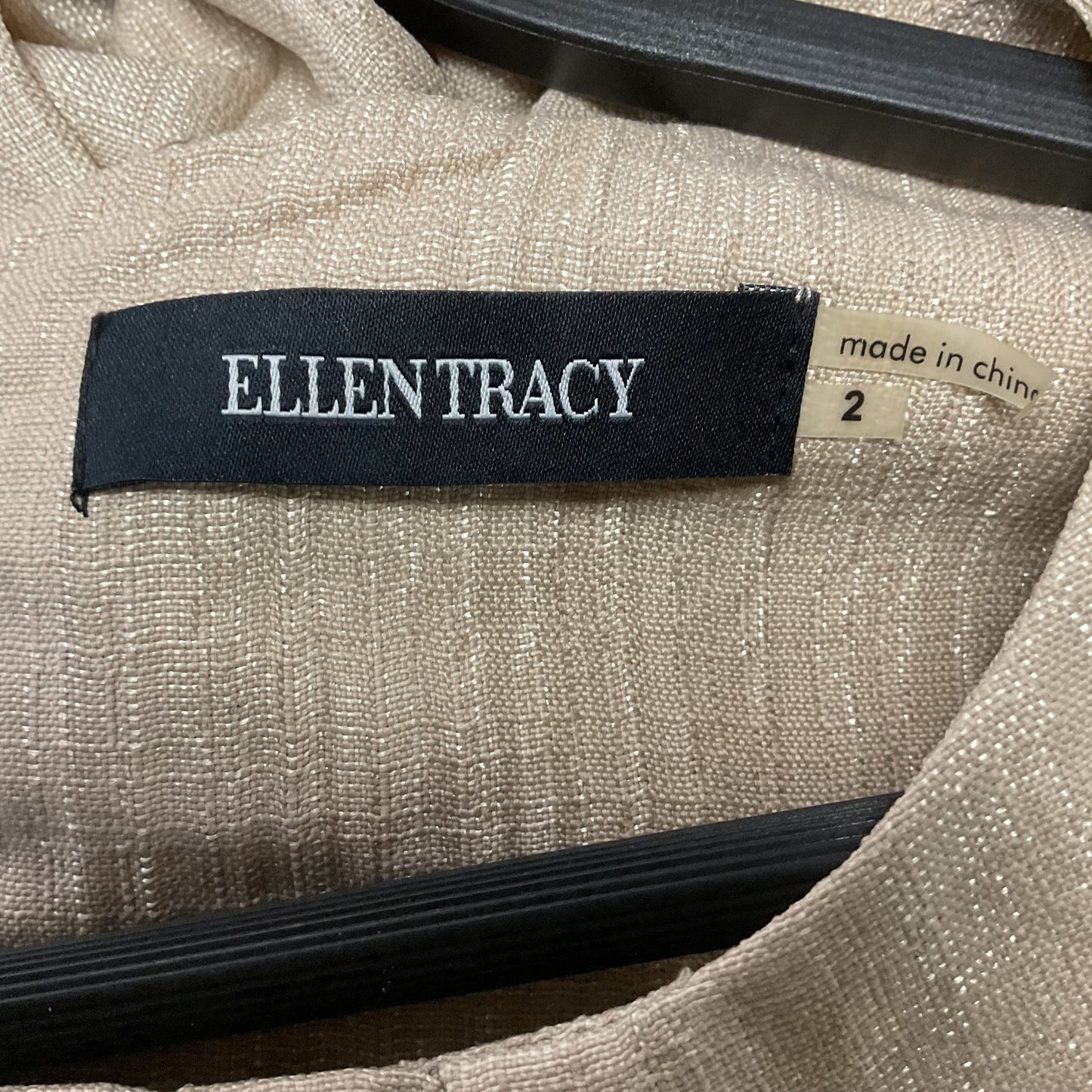 Ellen Tracy Beige Metallic Tone Sleeveless Belted Cocktail Dress - Size 2