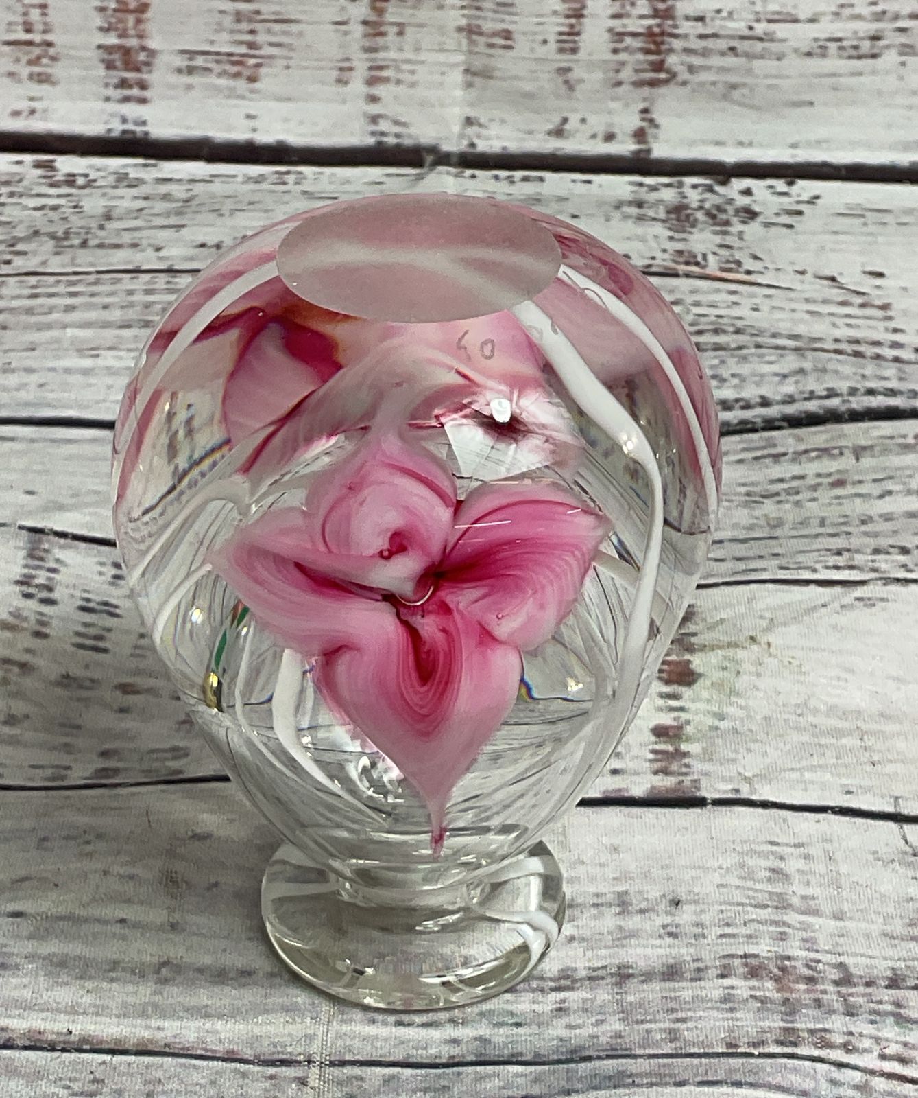 Robert Held Vintage Floral Hand Blown Glass Vase Clear Pink