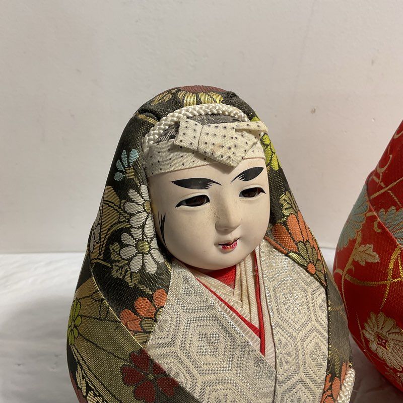 VTG. Japanese Hime Daruma Roly Poly Wedding Dolls Set of 2 6"