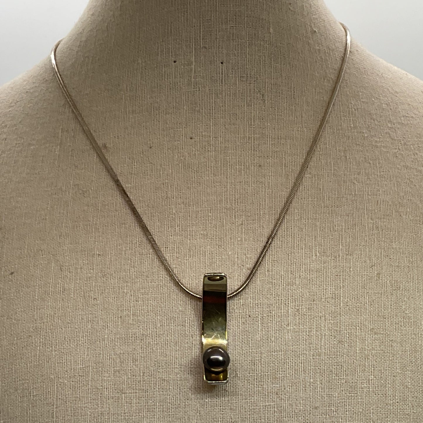Italy Sterling Silver Vermeil & Pearl Pendant 15.5" Snake Chain Necklace- 10.51g
