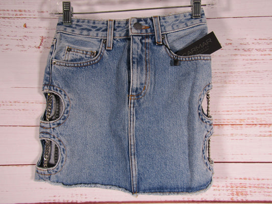 Carmar Colin Women's Blue Denim Cutout Chain Accent Skirt Size 23