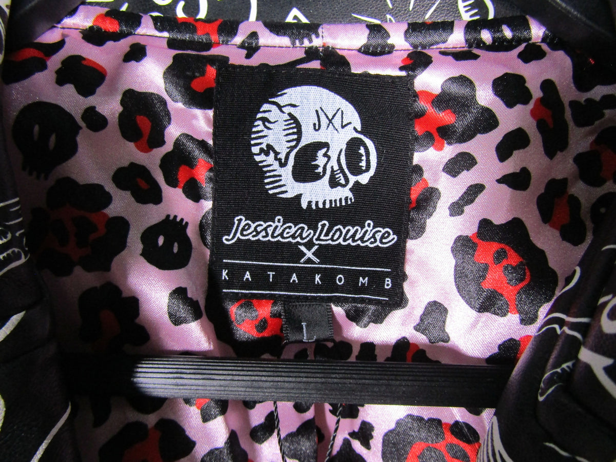 Jessica Louise Women's Black Faux Leather Graffiti Moto Jacket Size L
