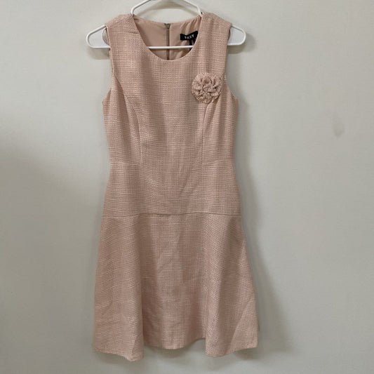 NWT DKNY Women's Peach Tweed Shift Dress with Flower Brooch- SZ 4