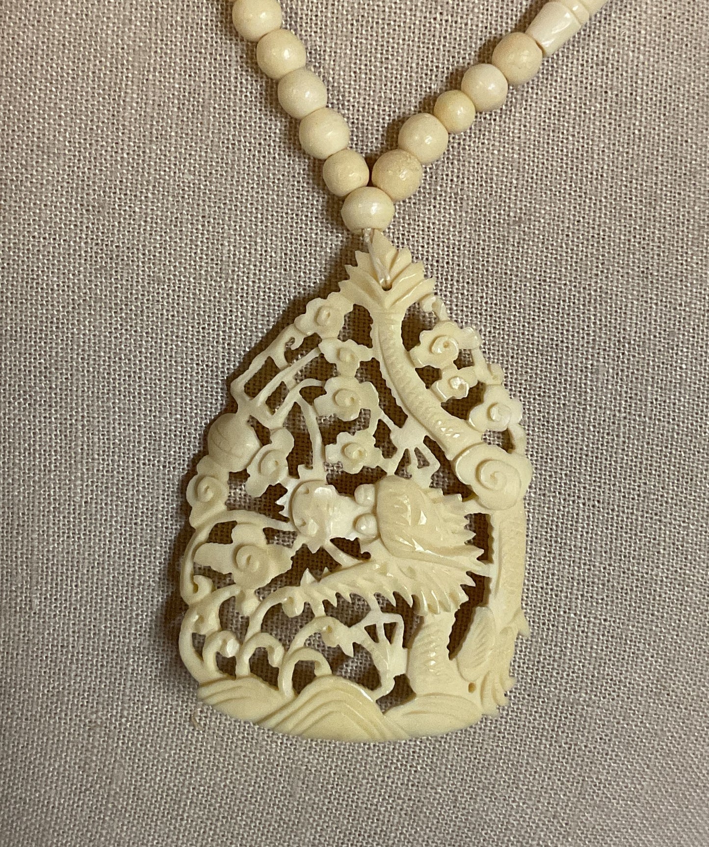 Carved Celluloid Silver Clasp Vintage Beaded Necklace