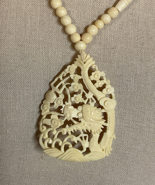 Carved Celluloid Silver Clasp Vintage Beaded Necklace