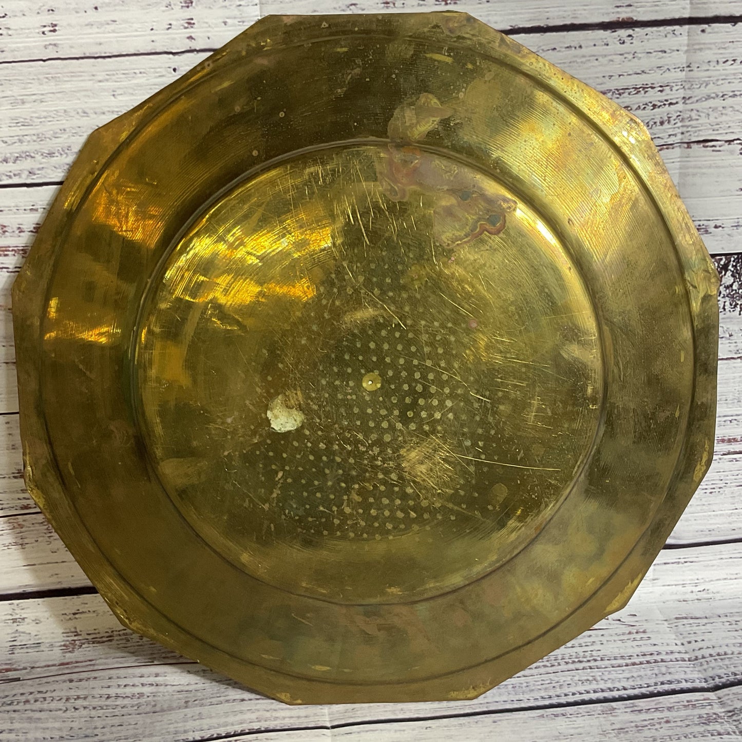 VTG./ANTIQUE Persian Brass Intricate Etched Platter- 12.25"