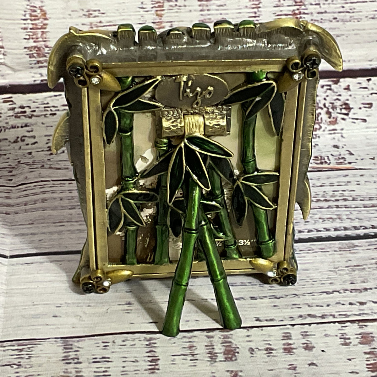 VTG. TIZO Green Bamboo & Rhinestone 2.5" x 3.25" Picture Frame