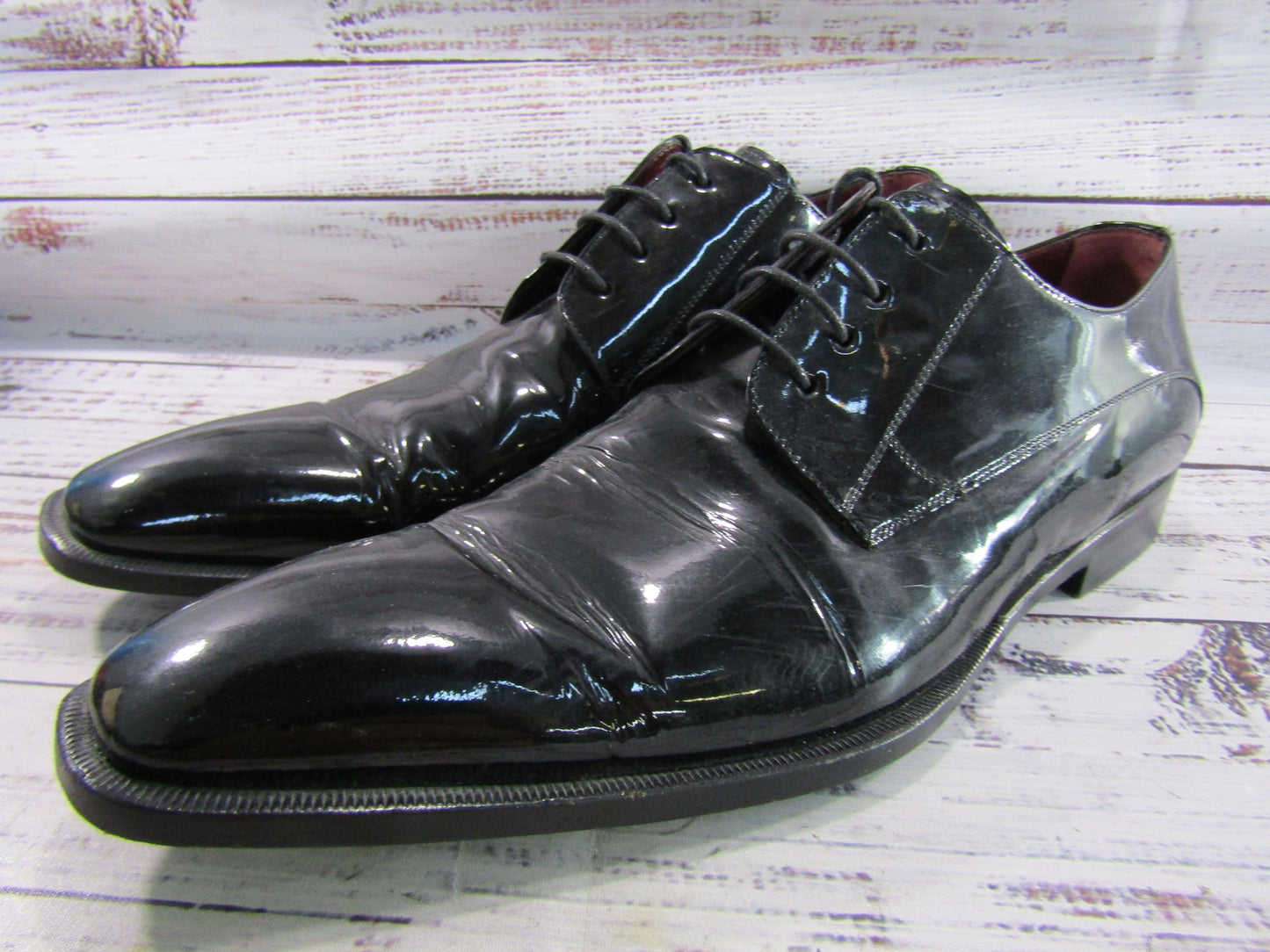 Vintage Dolce & Gabbana Men's Black Patent Leather Tuxedo Dress Shoes Size 7