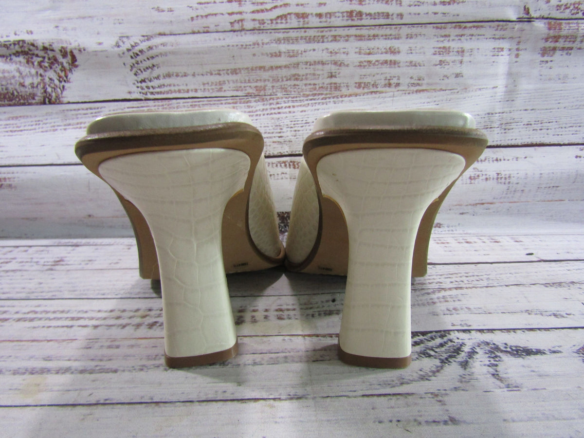 Vince Camuto Mershid Women's Swan White Croc Embossed Leather Mule Sandals 10