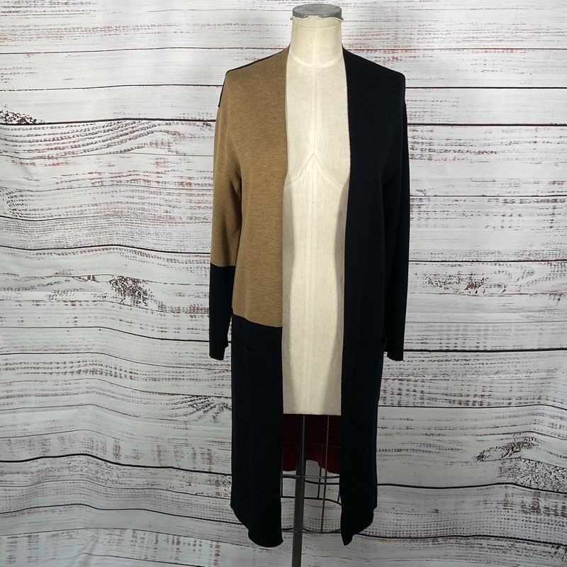 Worth New York Walking Cardigan Black/Camel/Rust Long Sweater - Size S