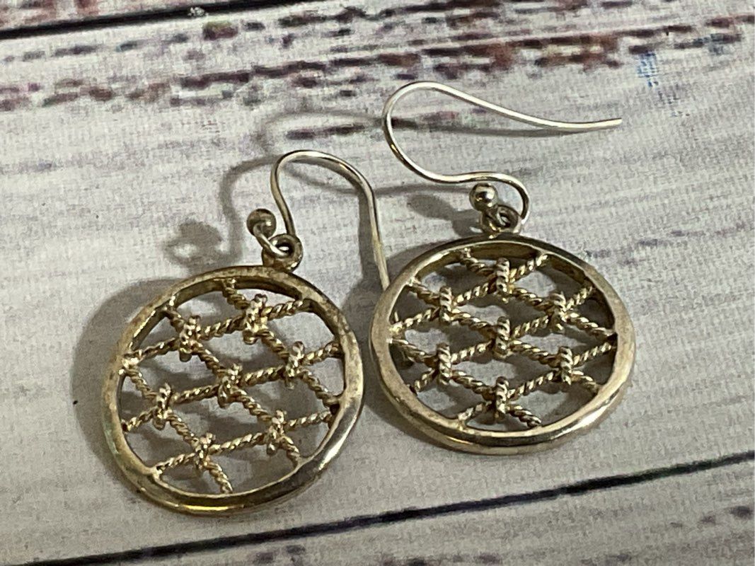 Sterling Silver Rope Weave 1 3/8" Dangle Earrings- 4.37g