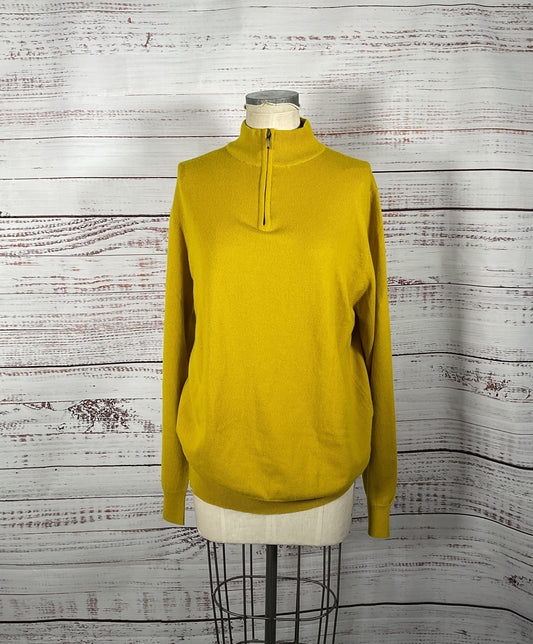 Crimson Mustard Yellow 100% Cashmere Long Sleeve Quarter-Zip Sweater - Size XL