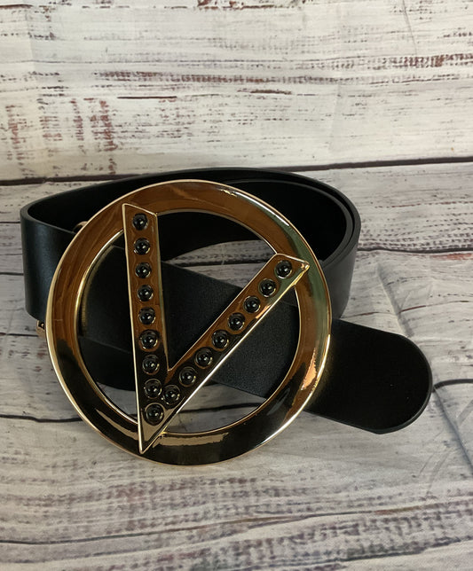 Valentino by Mario Valentino Giusy Embellished Logo Leather Belt Black S