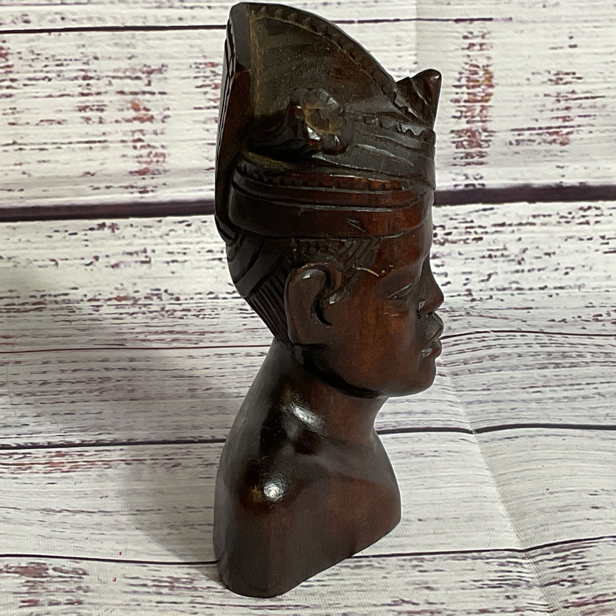 VTG. Wood Carved Malaysian Mini Bust Sculpture Boy in Tengkolok- 4.25"