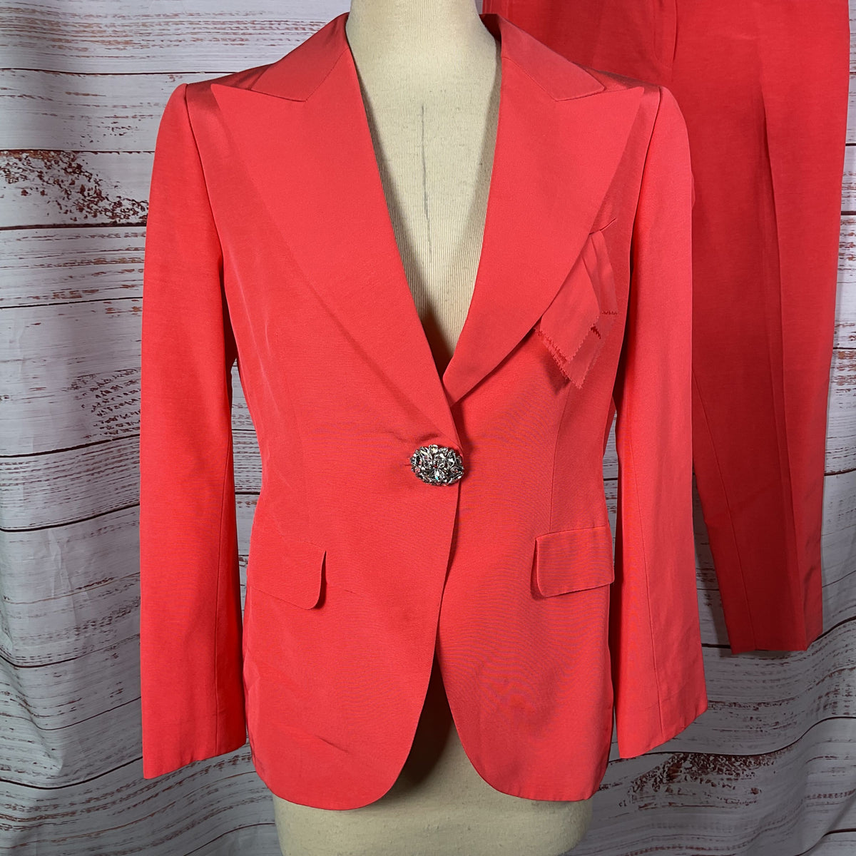 ESCADA Women's Coral Rhinestone Accents Suit- SZ 38/ 8 US