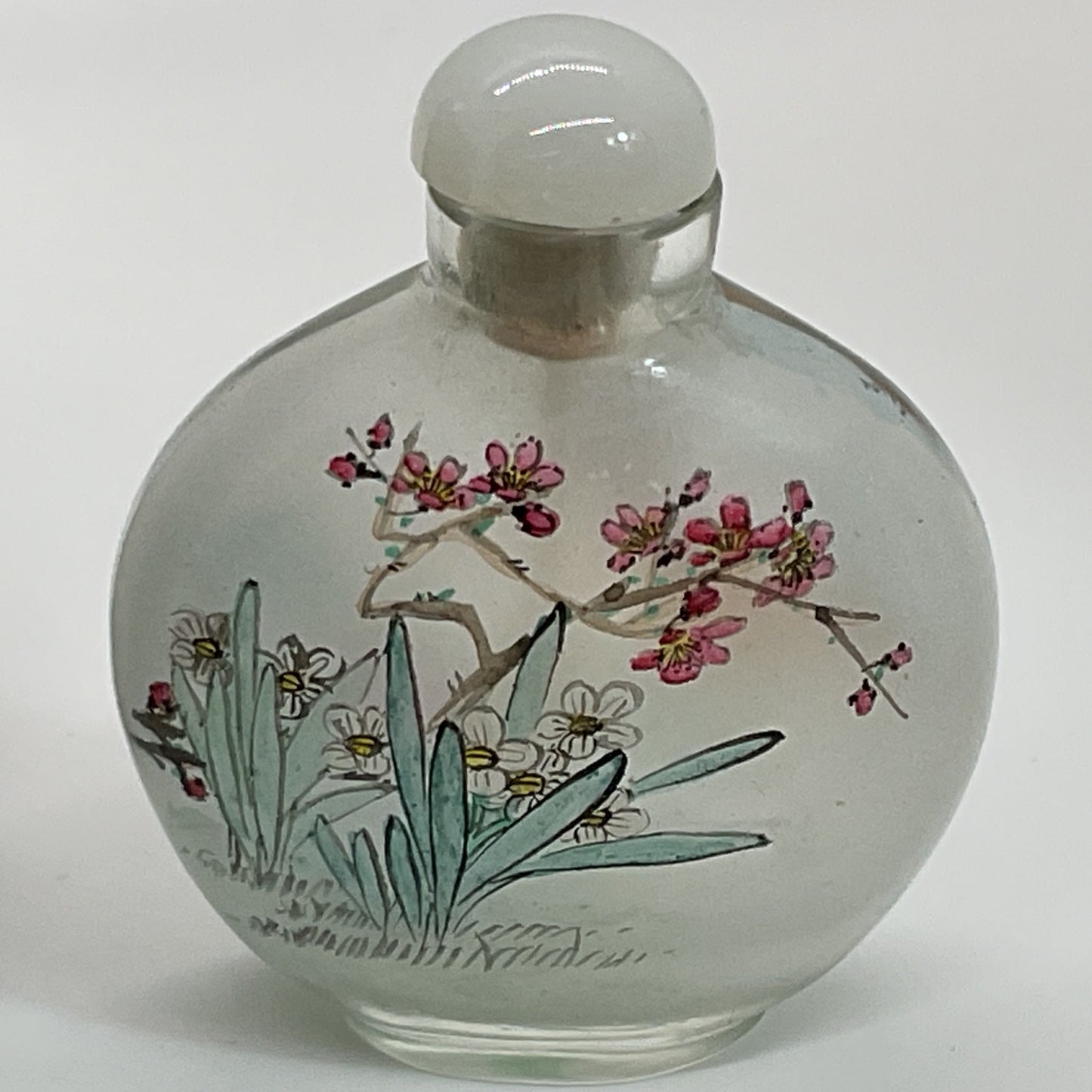 VTG./ANTIQUE Chinese Inside Reverse Painted Glass Snuff Bottle with Box- 2.5"